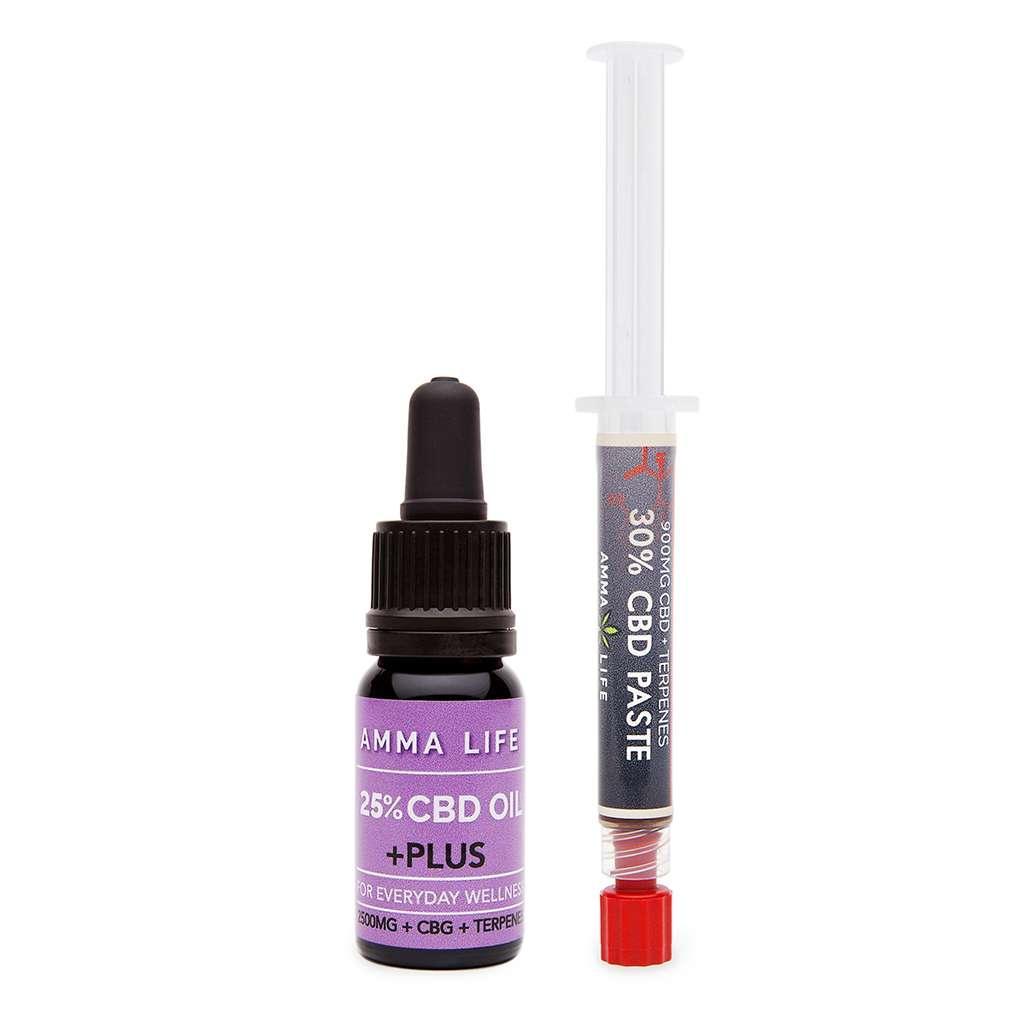 Amma Life CBD oil and paste extract bundle offer. 25% CBD Oil and 30%CBD Paste extract 3g.
