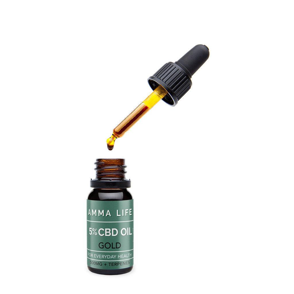 Amma Life 5% CBD Oil with the pipette lid open showing high quality CBD oil.