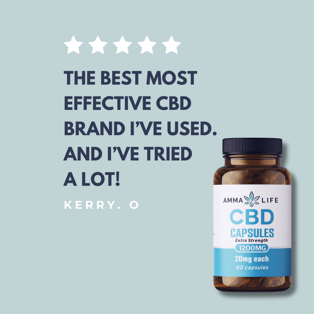 Amma Life 5 star customer review for CBD Capsules, showcasing positive feedback, trust, and satisfaction with wellness solutions.