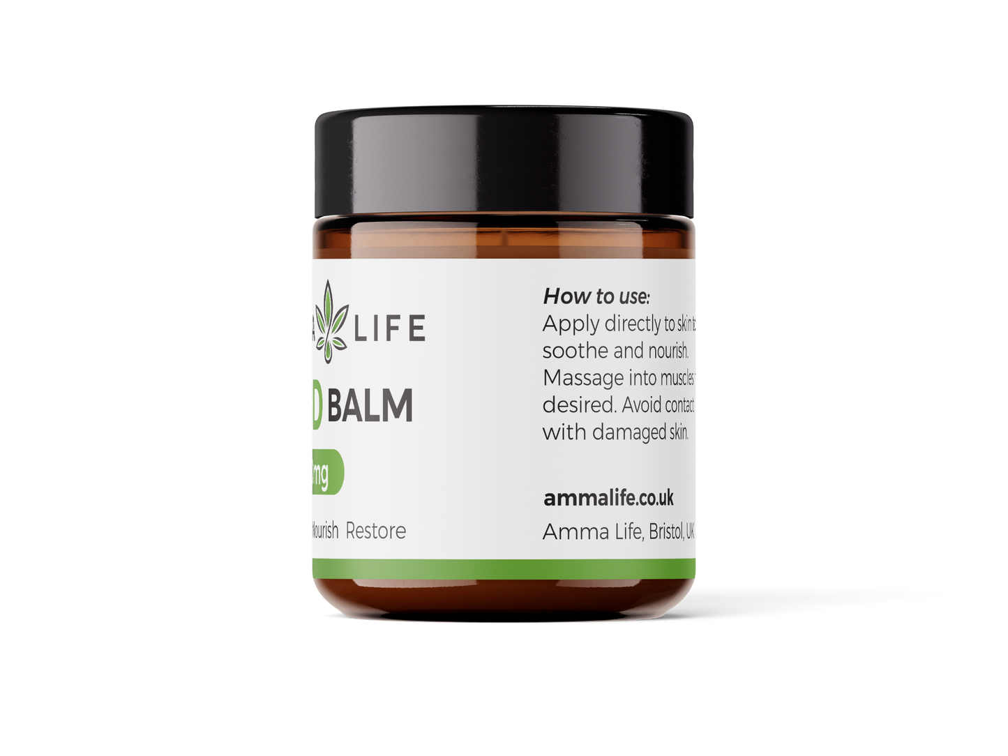 
                  
                    Amma Life Balm jar with How to Use label on a white background
                  
                