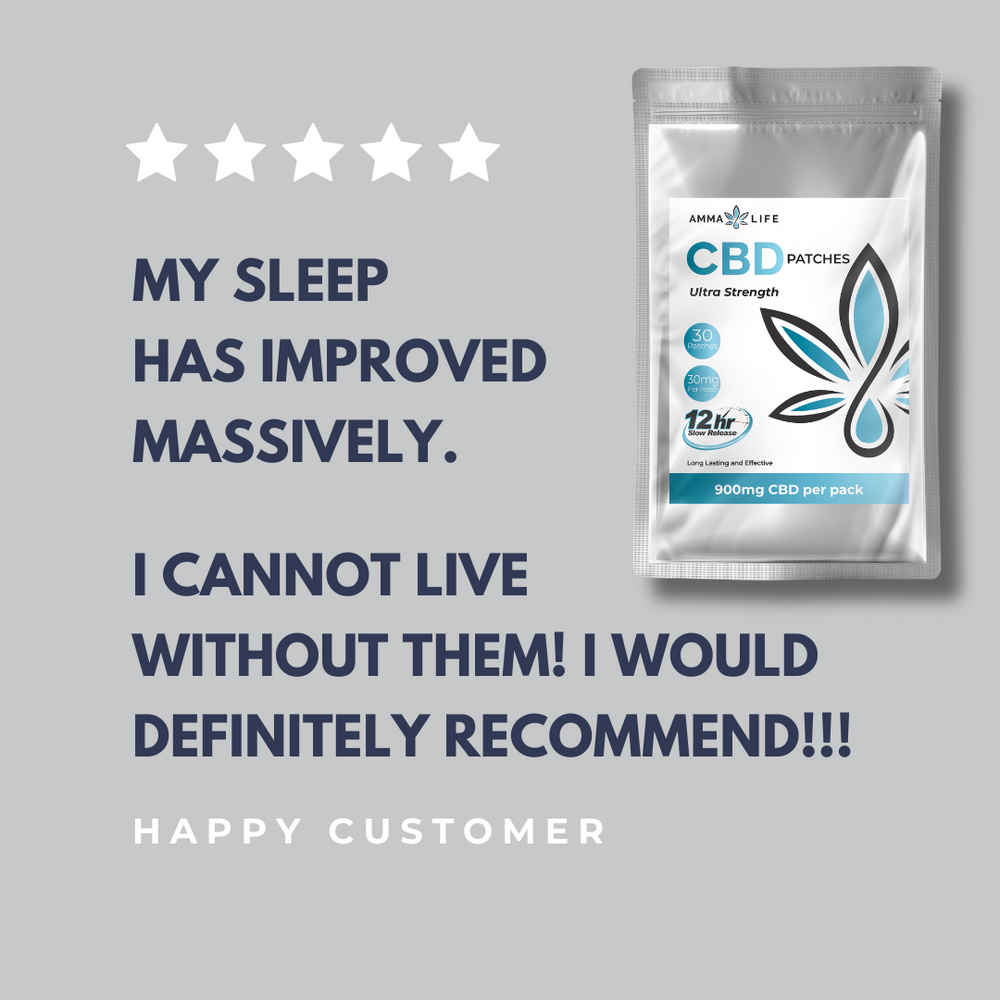 
                  
                    Customer review of Amma Life High Strength CBD patches, highlighting effectiveness and satisfaction with advanced relief and wellness support.
                  
                